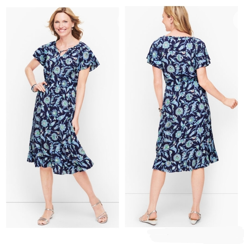 NWT Talbots Plus Sweet Garden Popover Midi Dress Blue Floral Flutter Sleeve 16W - Picture 11 of 11